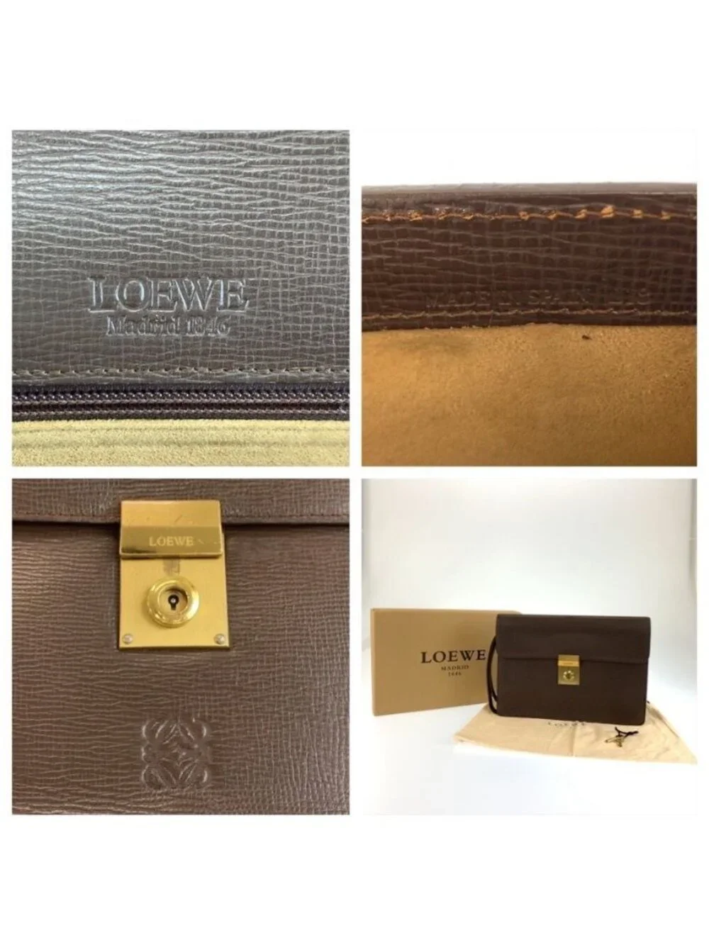 Loewe Anagram Brown Gold Leather Clutch